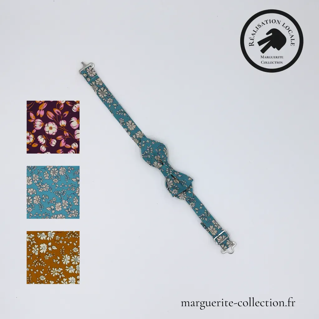 Marguerite-Collection_Noeud_papillon_enfant_Variation Marguerite Collection Noeud papillon enfant Variation - Nœud papillon enfant asymétrique Liberty, coton avec tour de cou en soie - 35,00 €