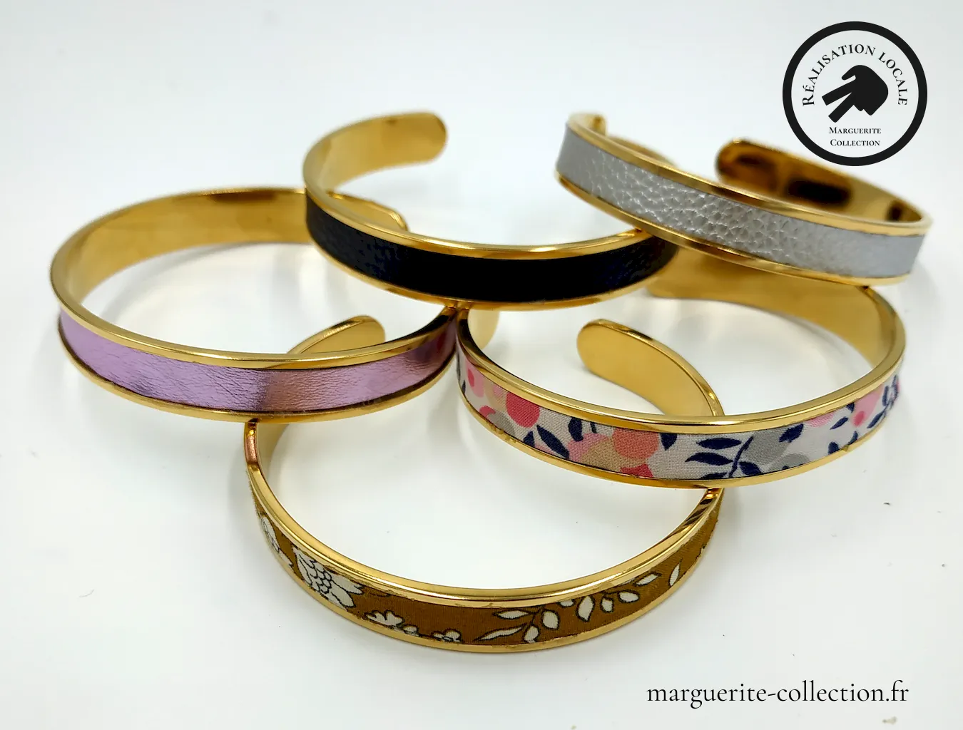 Marguerite Collection braceletsdores 143807 - Bracelet manchette en acier. Différentes matières et coloris disponible en liberty ou similicuir. - 25,00&nbsp;&euro;